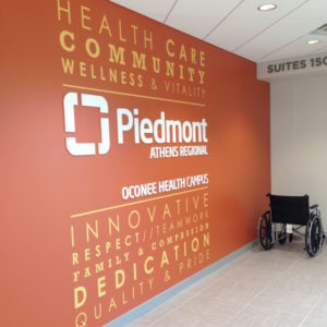 Piedmont Hospital wall graphic and sign